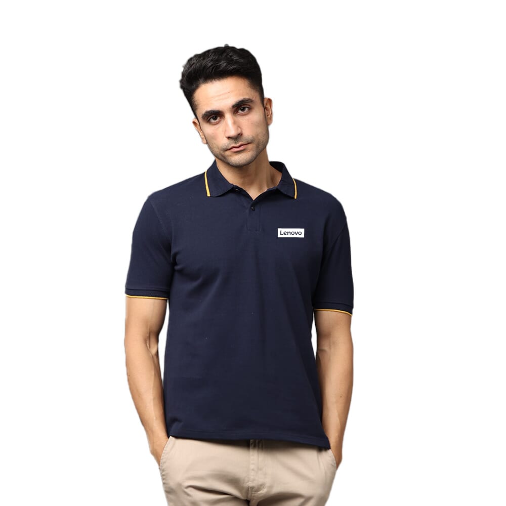 Greys & Blues Pima Polo T-Shirt - Navy Blue With Musterd Tipping
